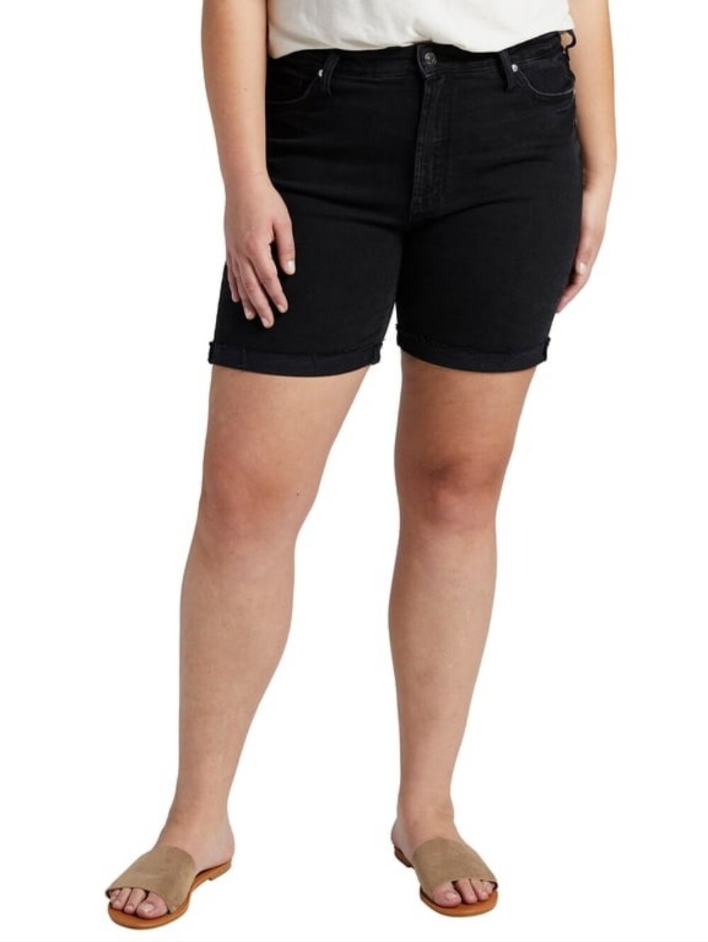 Silver Jeans Co. "Sure Thing Long Short" Black Raw Hem High Rise Shorts NWT 20W